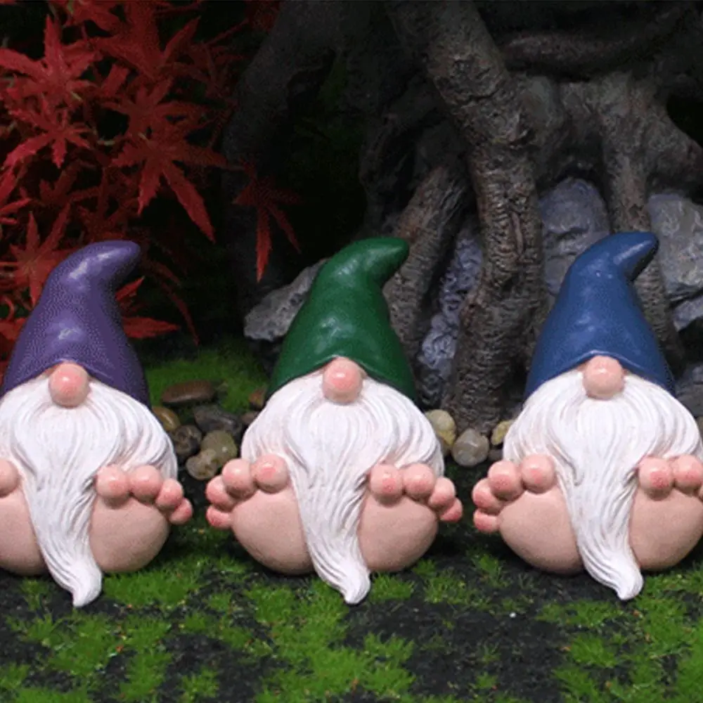 Cute Garden Gnome Sculptures with Feet Shape Realistic Mini Gnome Elf Figurines Resin Crafts Handmade Small Gnome Statue