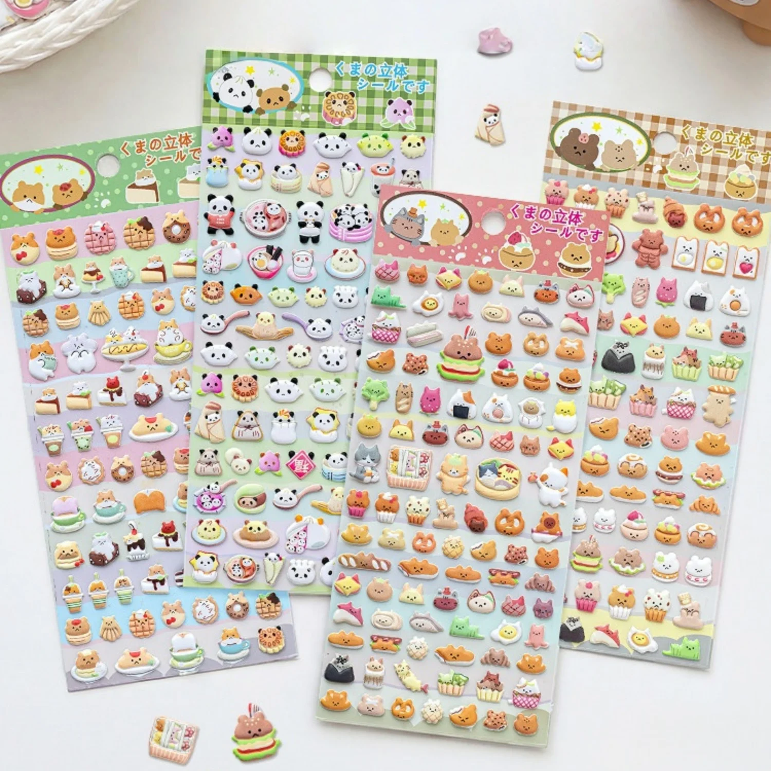 4 pcs Kawaii Mini Animals Yummy Foood Puffy 3D Stickers Scrapbooking DIY Journaling Stationery Diary Cute Stickers School Gift