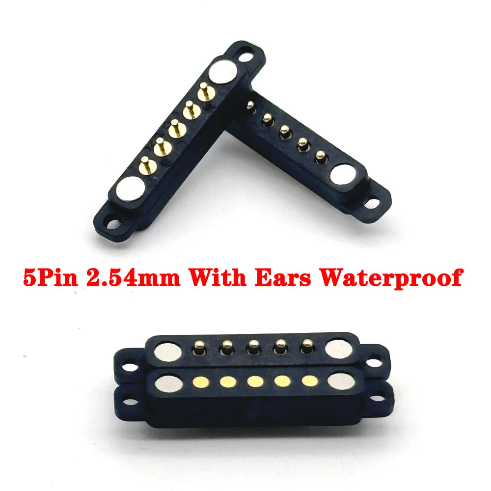 1Pair 5Pin With Ears Waterproof Spacing 2.54mm Magnetic Pogo Pin Connector Pogopin Male Female Spring Loaded DC Power Socket