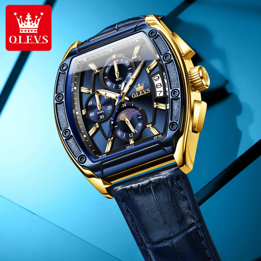 

OLEVS 3661, кварцевые модные часы, подарок, кожаный ремешок для часов с циферблатом, наручные часы с календарем, светящиеся маленькие секунды