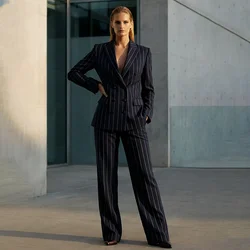 Navy Blue Men's Suits Customized Double Breasted Peak Lapel Regular Fit 2 Piece Jacket Pants Female Business Clothing Outfits
