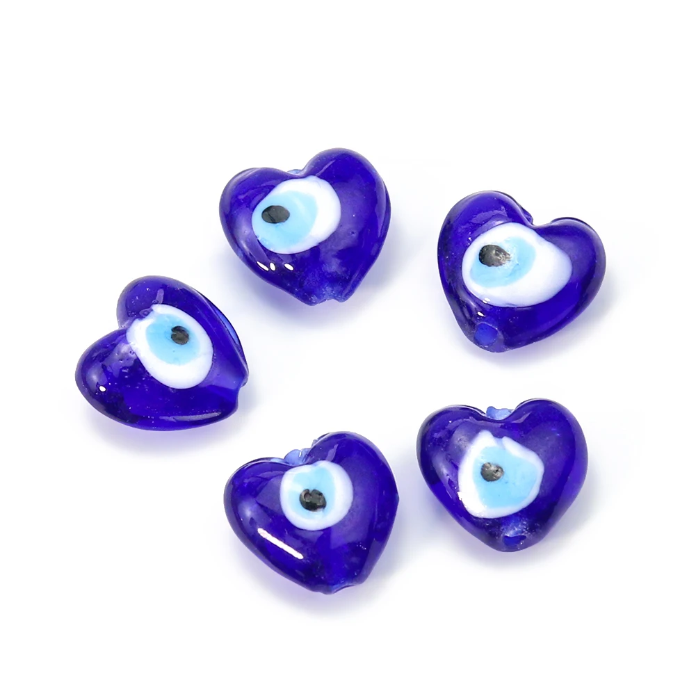 5pc Blue Turkish Evil Eye Loose Beads Heart Nazar Charms Glass Crystal DIY Keychain Necklace Earring Bracelet Hanging Home Decor