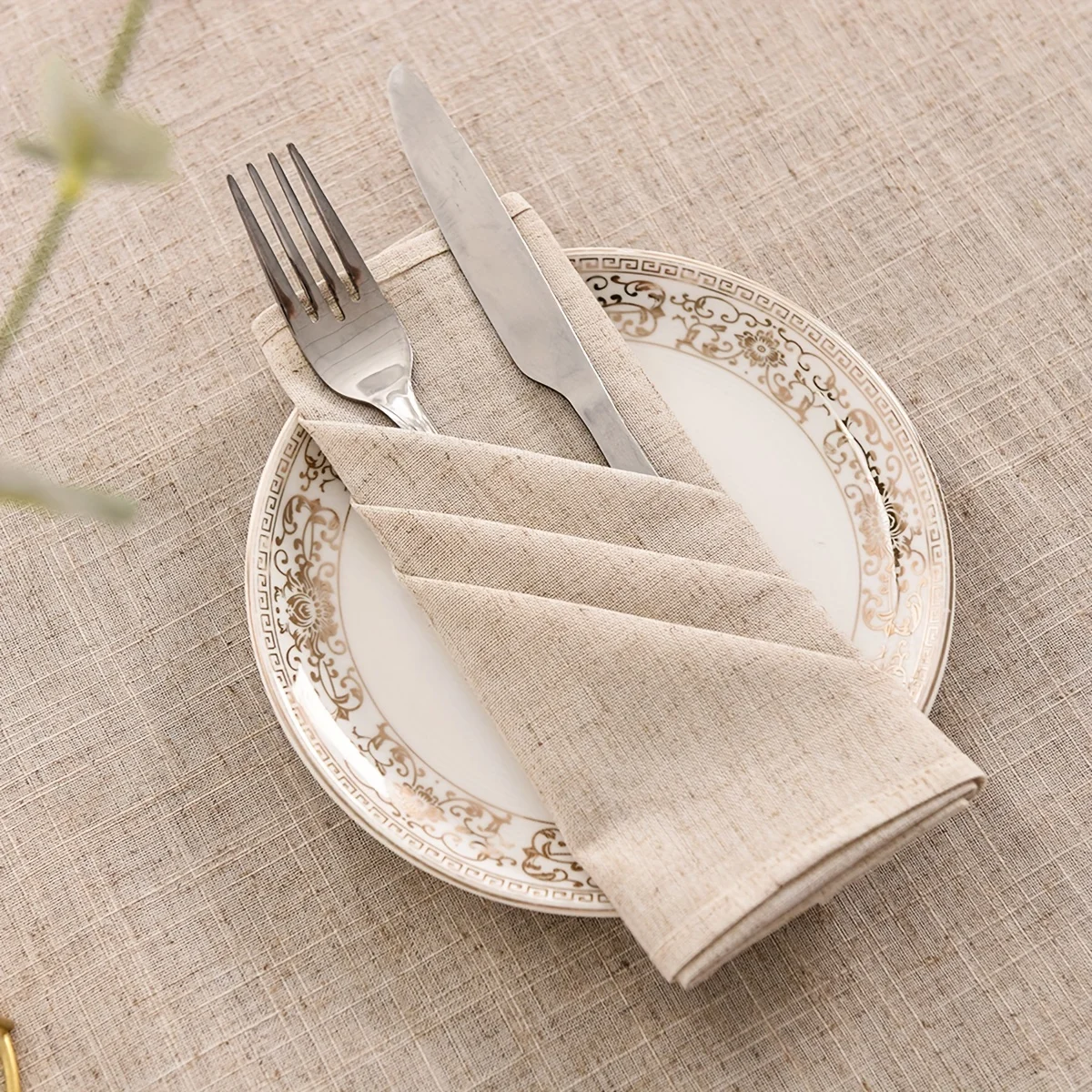 12PCS Linen Napkins for Wedding Dinner Solid Color Cloth Blending Flax Classical Home Kitchen Table Napkin Custom