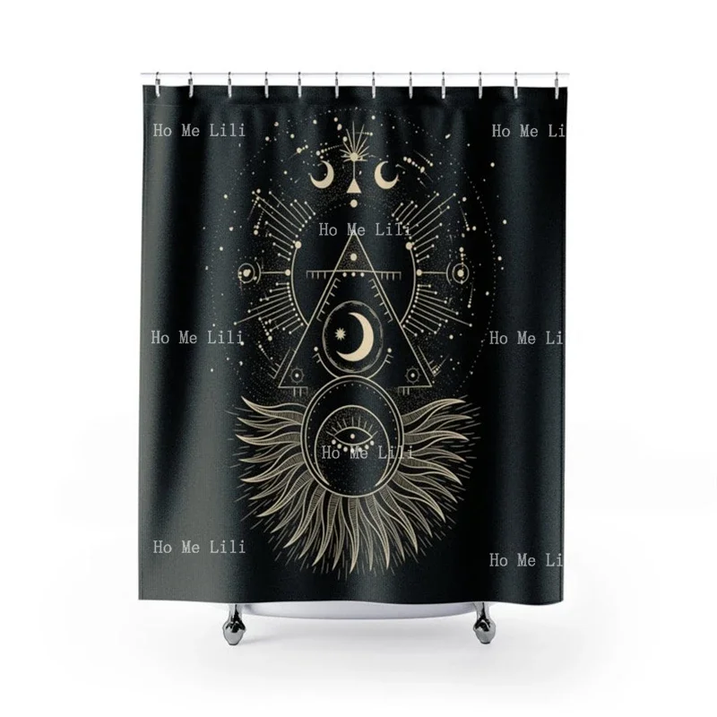 Celestial Moon Sun Cosmos Sacred Geometry Shower Curtain Lunar Eclipse Horoscopy Gothic Witchy Wicca Pagan Hippie Astrology