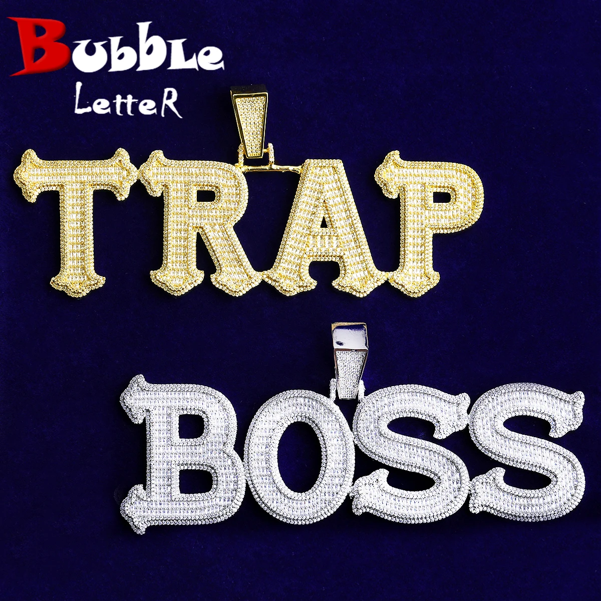 

Bubble Letter Iced Out Custom Name Necklace Pendant for Men 5A Cubic Zirconia Gold Plated Personalized Jewelry