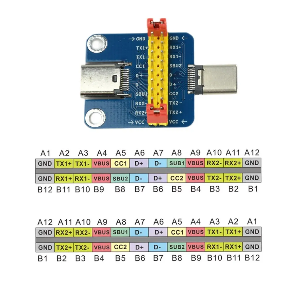 Type-C Male to Female/Female to Female Test Board USB 3.1 Reversible Plug 2.54mm Pin Header Adapter Expansion Board