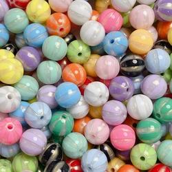 16mm 10pcs Cute Macaron Color Contrast Watermelon Bead Stripe Gilding Round Bead Loose Bead DIY Beaded Necklace Accessories