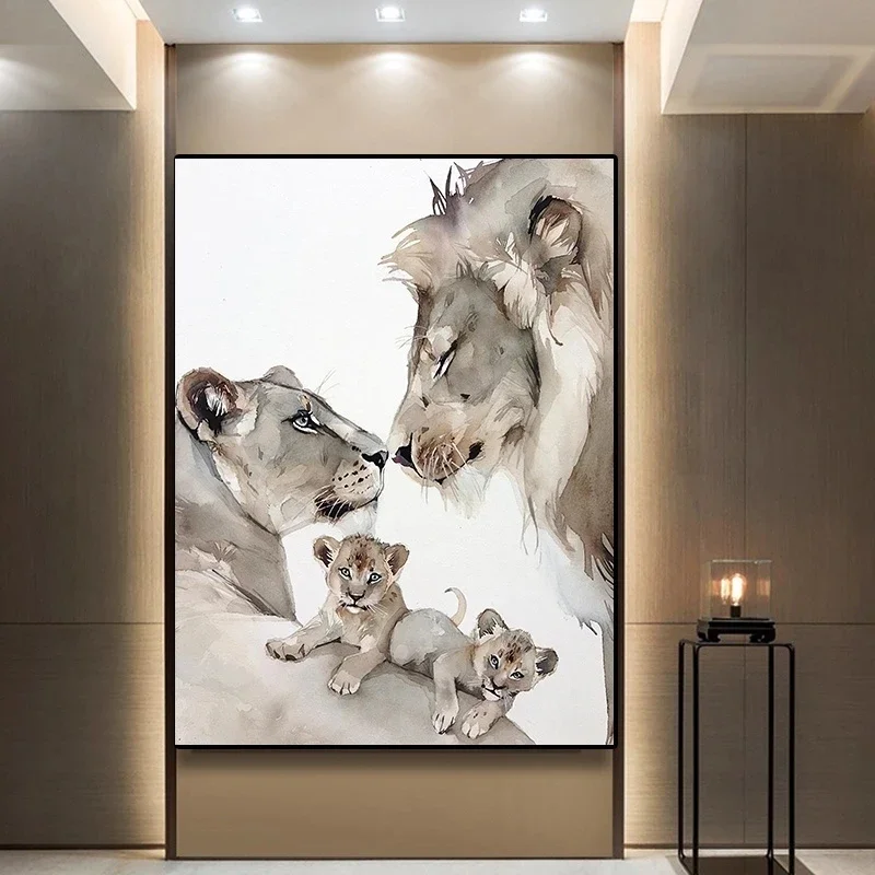 Lions Family Series Modern Ink Artwork Posters Minimalist Print Canvas Painting Wall Art for Living Room Modern Home Decor
