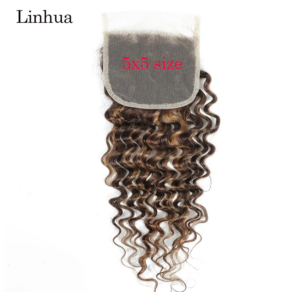 Llinhua Deep Wave Echthaar Spitzen verschluss 4x4 5x5 13x4 transparente Spitze Frontal Highlight p4/27 Ombre braun Honig blond