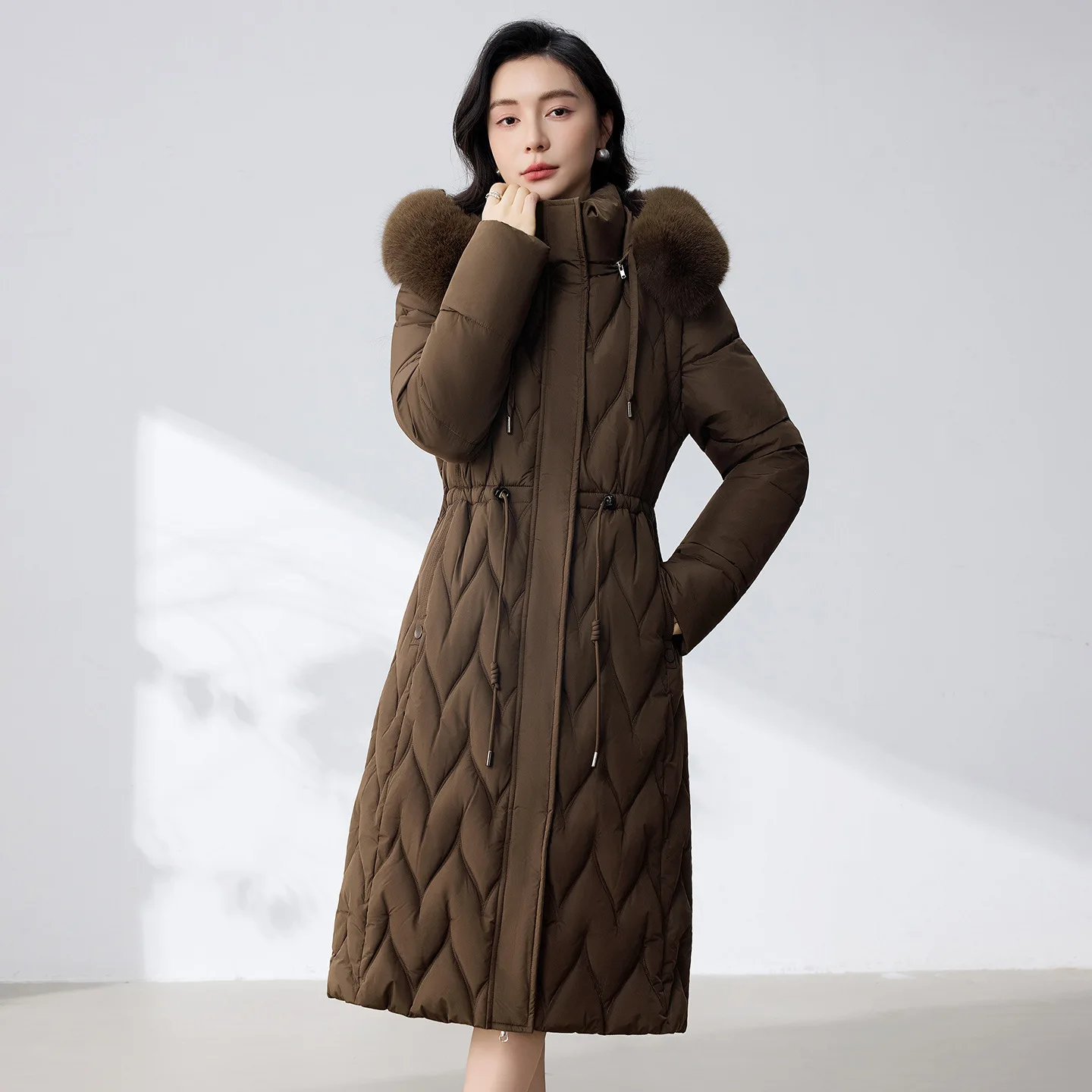 Women's Long Cotton Coat Autumn Winter Casual WarmDetachable Sleeves Mid-length Fur Collar Jacket Thickened Hooded Outwear