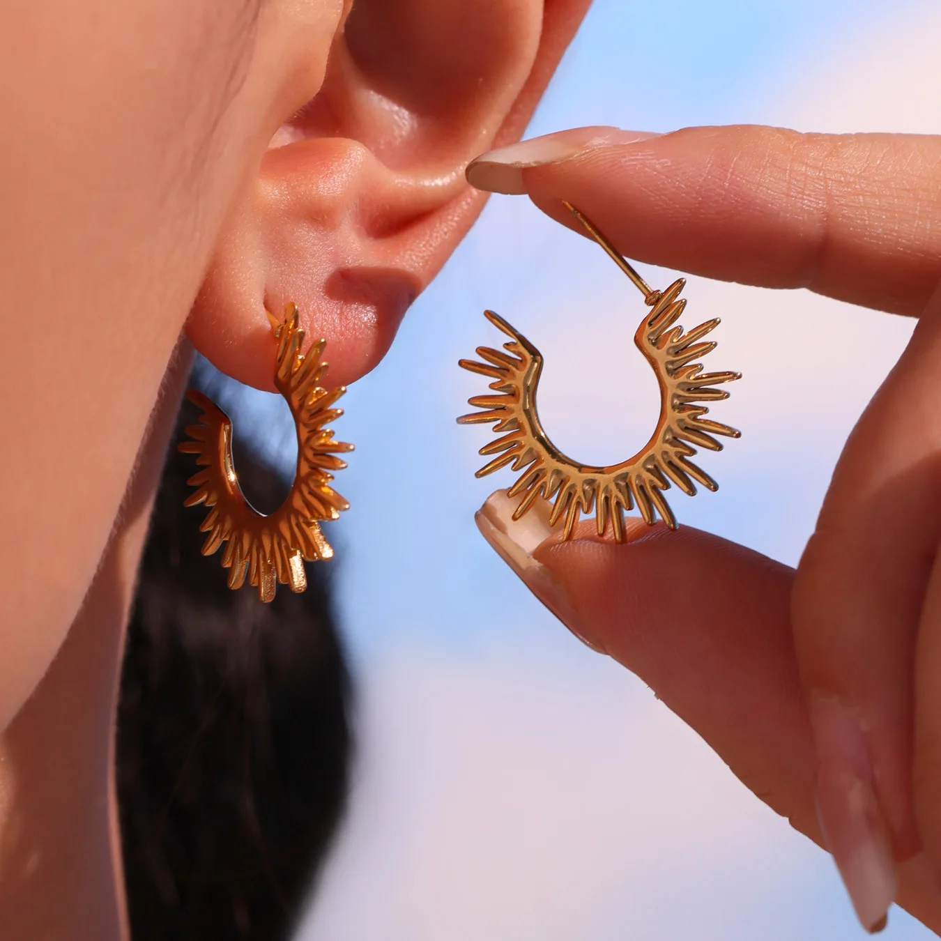 Summer Stainless Steel Metal Sun Stud Earrings Ocean Style Holiday Beach Wear Popular Jewelry Recommend