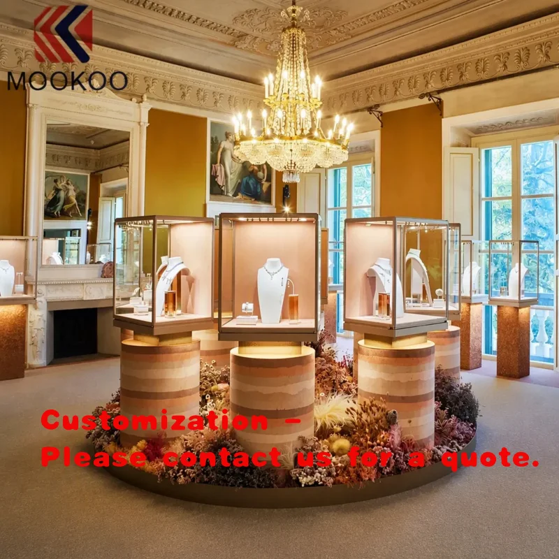 custom.Custom Luxury Round Central Island Jewelry Display Cabinet with Glass Showcase High Jewelry Exhibition Event