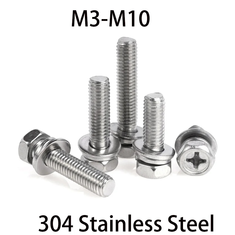 2-30Pcs 304 Stainless Steel External Hex Phillips Screws M3-M8 With Split Spring Gaskets Flat Washers Assorted Hardware Kit