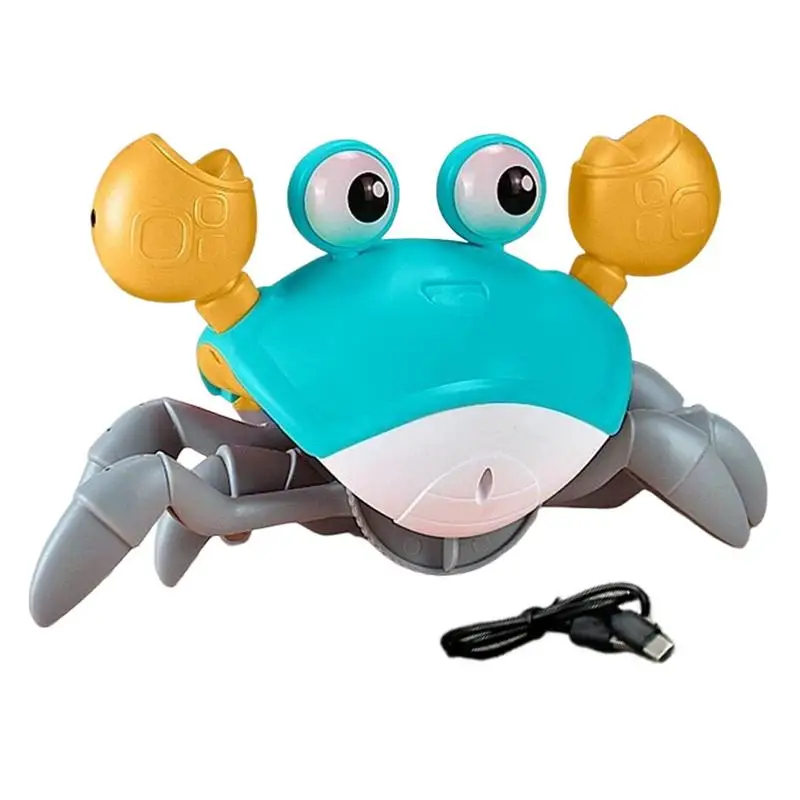 Crawling Crab Lighted Rechargeable Crab With Sound Educational Cartoon Kids Sensory Induction Crabs Kids Interactive Moving Toys