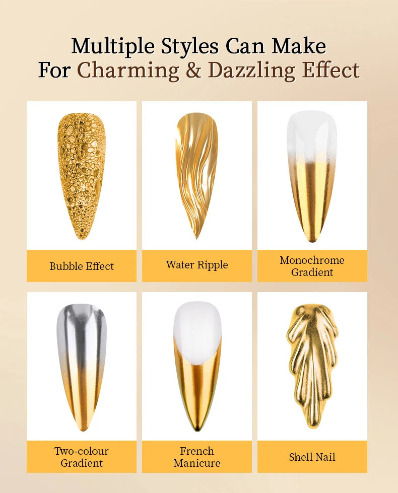 RS Chrom-Nagelpulver, holografischer magischer Spiegel, metallisch, golden, silbrig, reibend, Nagelkunst, Glitzerstaub für Nageldesign-Dekoration – Detail 4