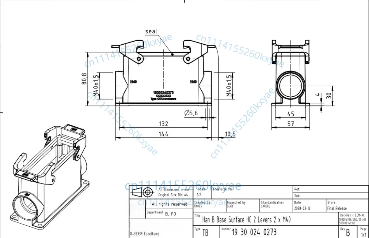 1pc 19300240273 double buckle han-24b-asg2-qb-m40 heightening base accessories