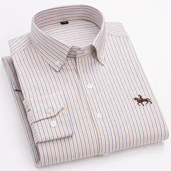 Camisas Oxford de manga larga para hombre, camisa a cuadros con botones, bolsillo a rayas, 6XL talla grande, 100% algodón