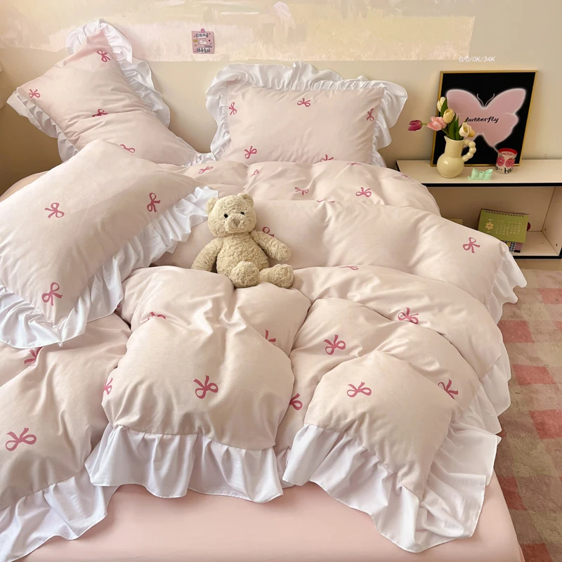 2025 neue Yunsoft Baumwolle Koreanische INS Alter Reduktion Spitze Cartoon Vier-Stück Set Quilt Abdeckung Set Mädchen Bettwäsche set – Detail 1