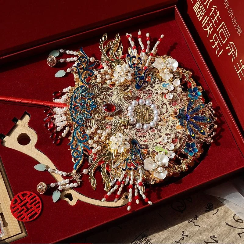 

Double-Sided Double-Color Traditional Chinese Wedding New Bride up Fan Heavy Industry DIY Handmade Material Paage High-E...