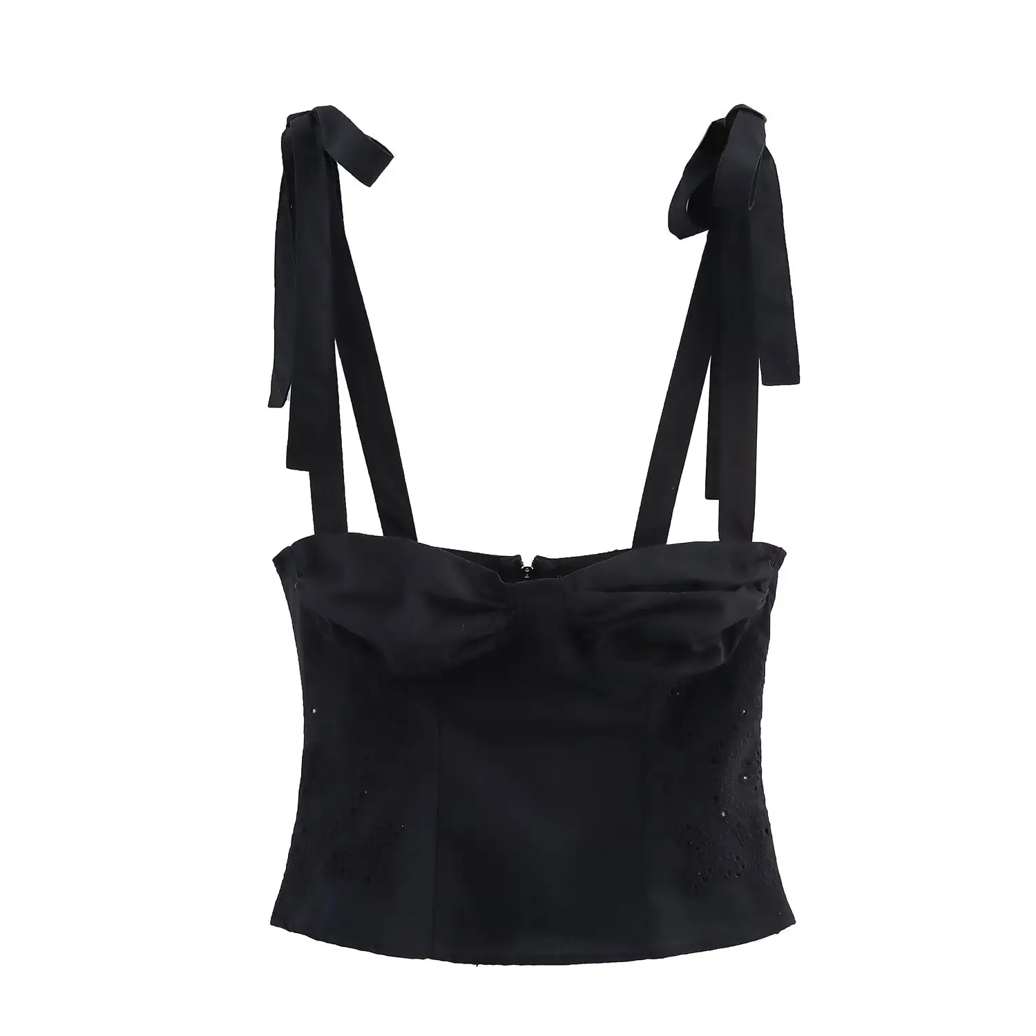 Conjunto F de Verão Casual de Duas Peças com Top Bordado de Borboleta e Laço, Estilo Francês, Cintura Alta e Tubo Reto...