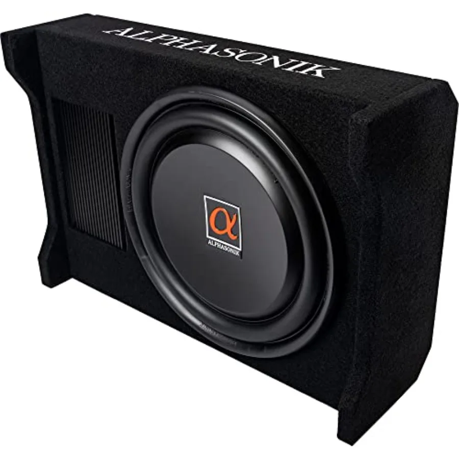 

Car and truck subwoofer: sealed down-firing shallow-mount enclosure MDF material black ultra-slim design for tight spaces 12-in