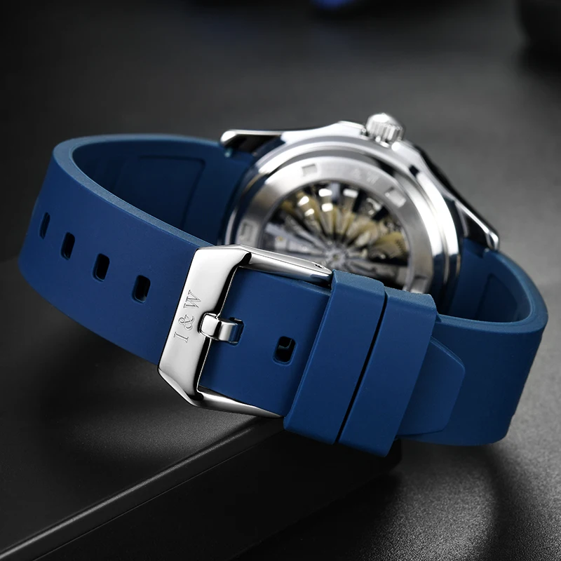 ساعات IW للرجال ساعة معصم ميكانيكية أوتوماتيكية فاخرة NH35 حركة شريط مطاطي أزرق زجاج الياقوت مقاوم للماء Reloj