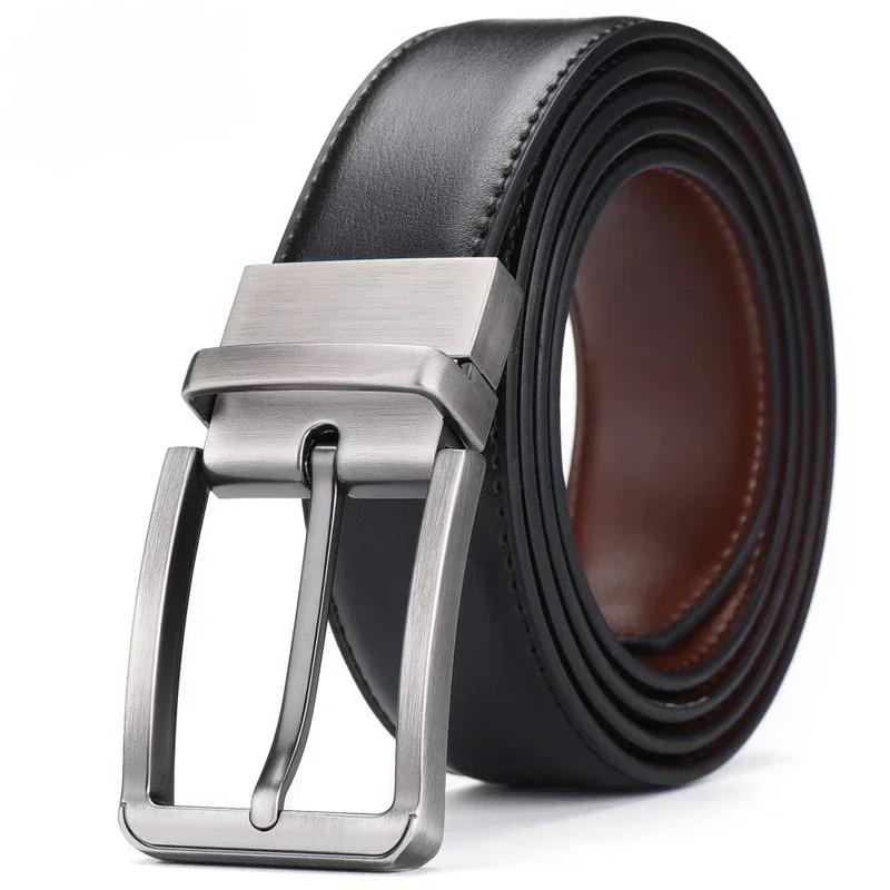 Men’s Business & Casual Double-Sided Belt - 100% Real Cowskin Pin Buckle Soft Comfortable Design Perfect for Jeans & Formal Wear