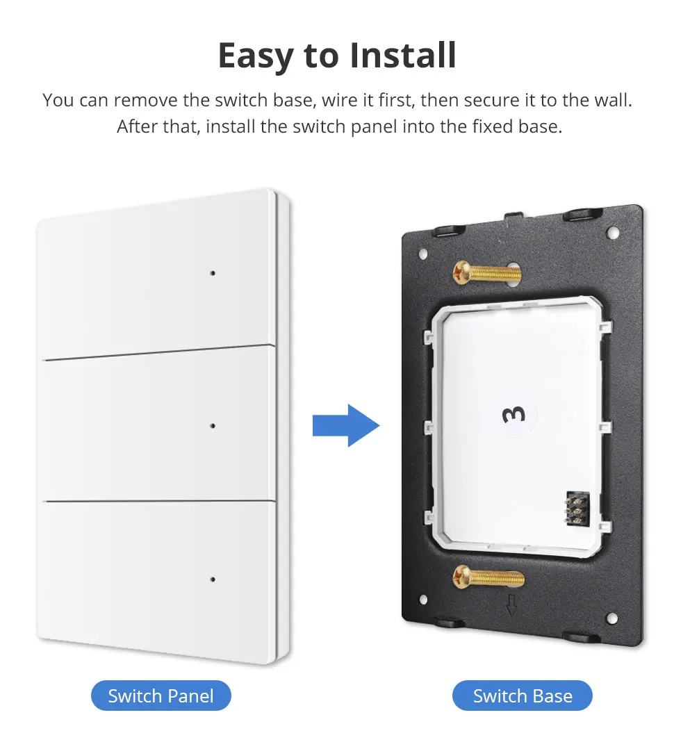Zemismart Zigbee Smart Wandlichtschalter Ohne Neutralleiter 1 2 3 Tasten Druckknopf PC-Panel Kompatibel mit Tuya Zigbee Hub Smart Life ZM-808 – Detail 3