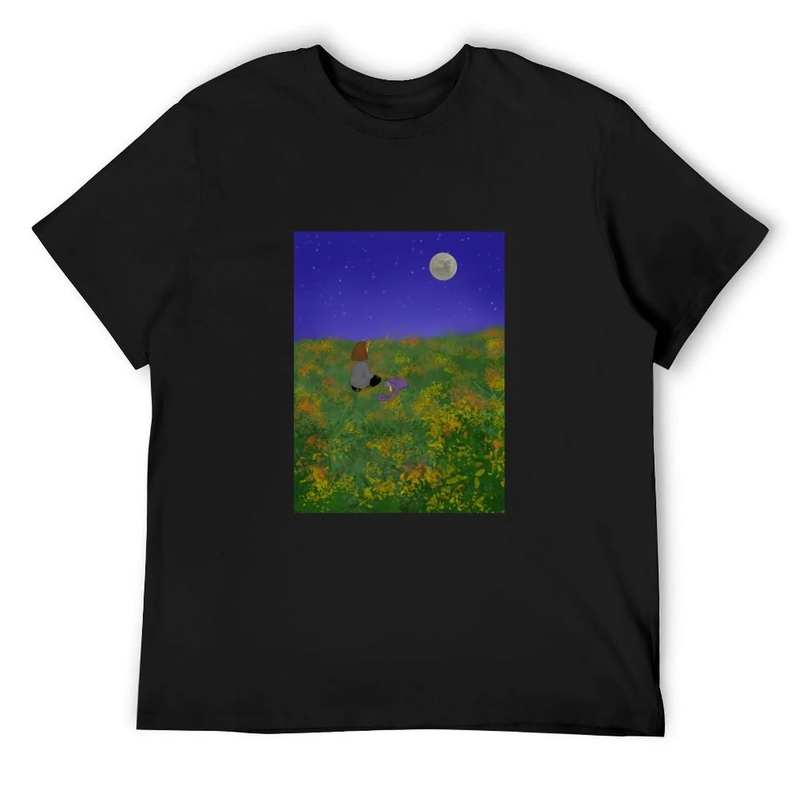 

Girl Sitting in a Grassy Field Under a Starry Sky T-Shirt vintage graphic tee luxury designer plus size tops sweat shirts, men