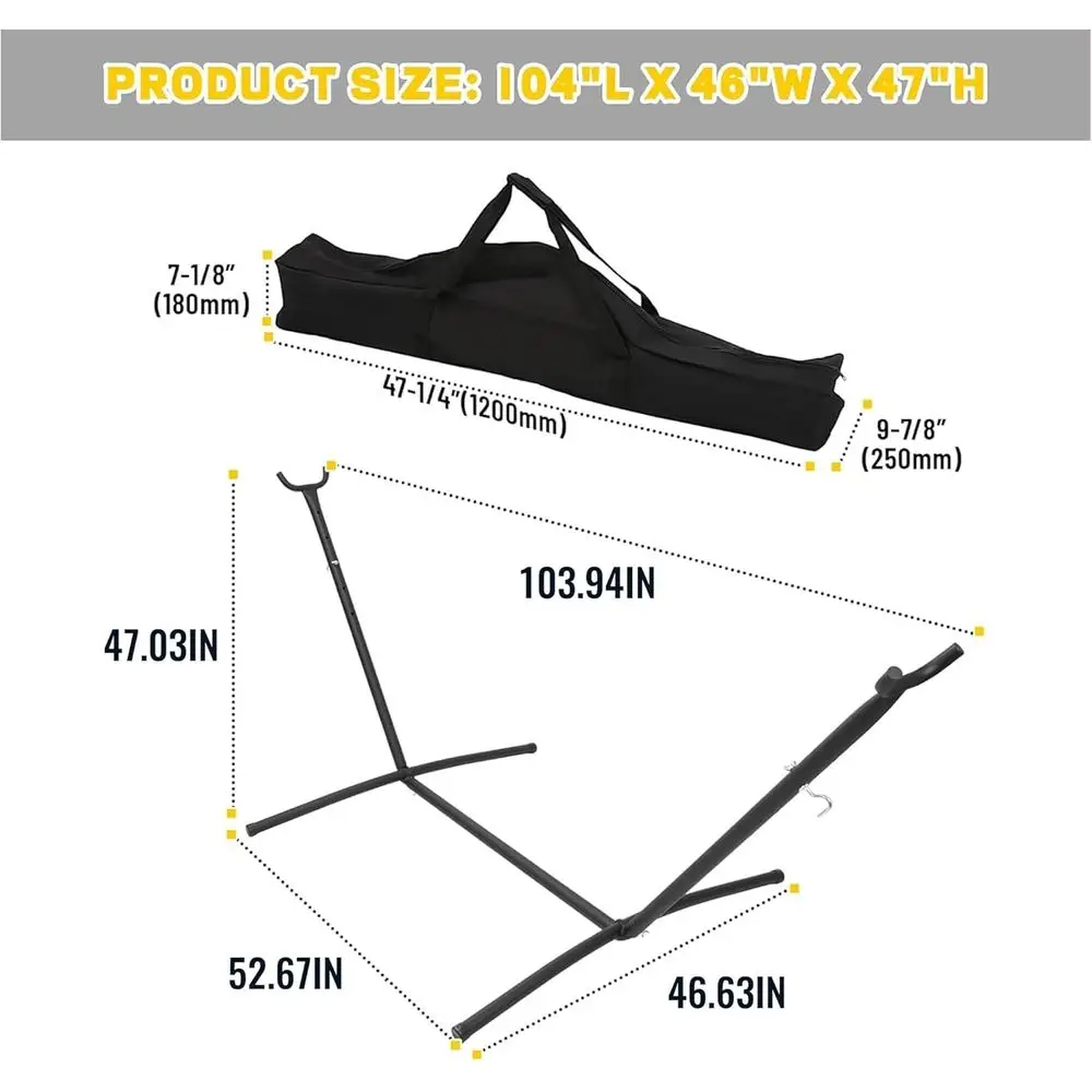 Heavy Duty Hammock Stand 650LBS, 9-Foot, Portable Carrying Case | 104 L x 46 W Outdoor Indoor Yard Porch, Weather Resistant Meta