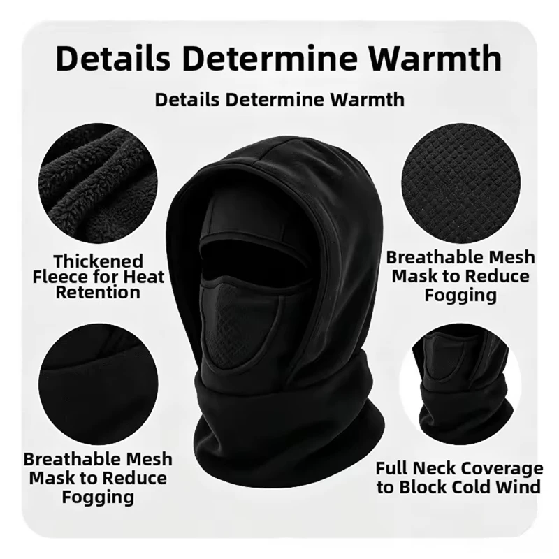 Winter Balaclava Face Mask, Windproof Thermal Hooded Scarf for Skiing Cycling Fishing, Cold Weather Sports Gear, Christmas Gift