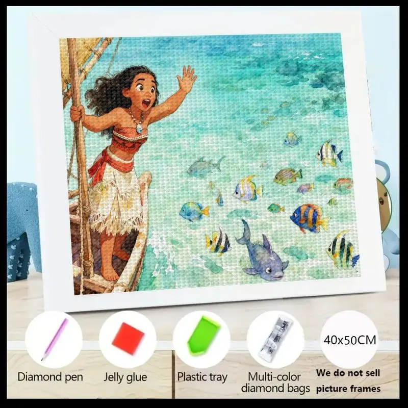 

1PC Disney Moana Adventure 5D Diamond Painting Kit, Full Drill DIY Ocean Scene Crystal Art Set for Kids & Adults, Featuring Moan