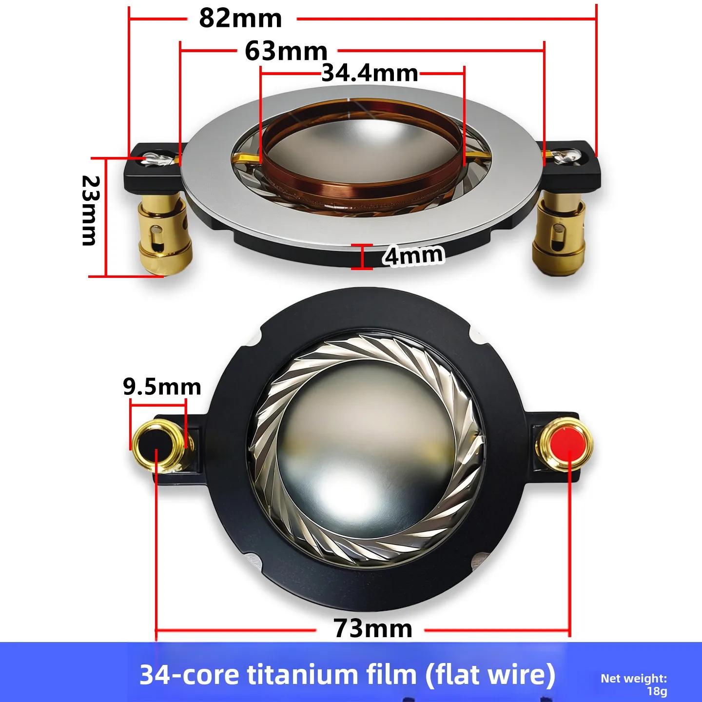 VYOPBC 34.4 44.4 51.2mm Titanium Film Tweeter Spreekspoel voor Luidsprekerreparatie Hoge Kwaliteit Audio Diafragma 10 STUKS/SET