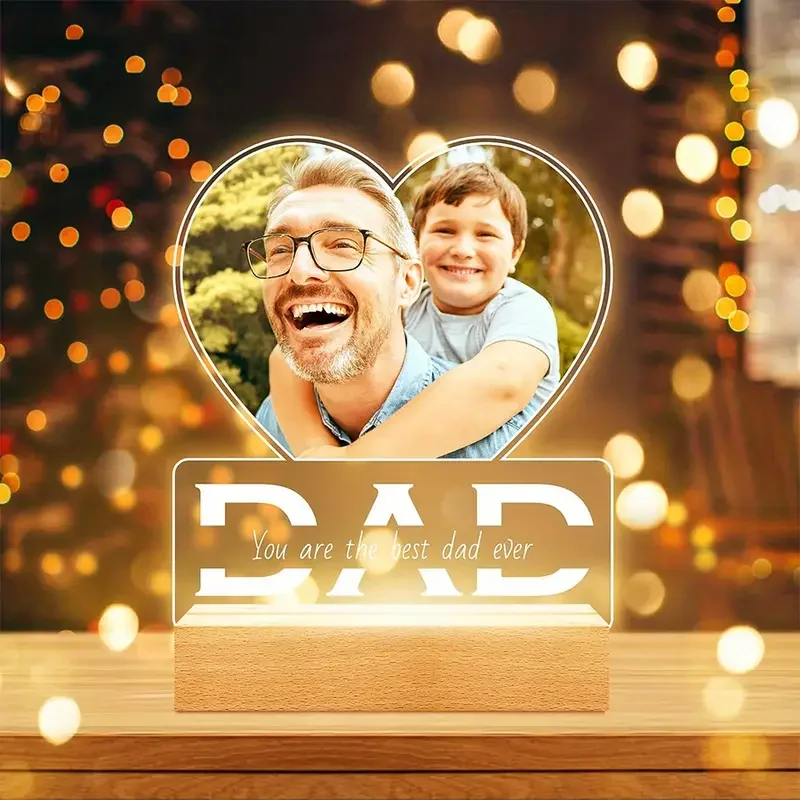 2025 Hot-Selling Personalized Father's Day Gift Custom Acrylic Heart Picture Frame Best Dad Ever Perfect Unique Family Decor
