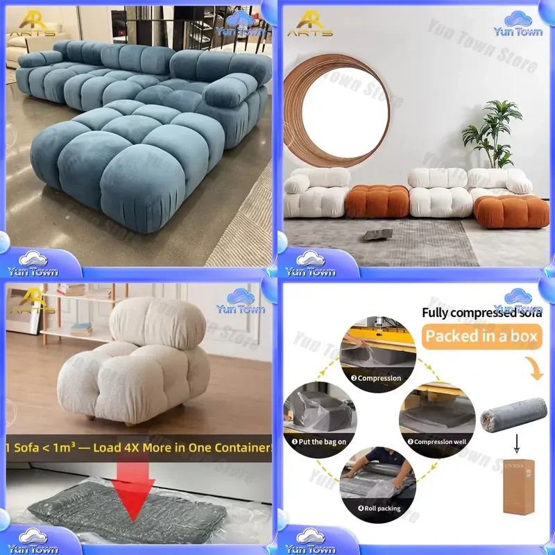 L Shaped Modular Sectional Sofa for Modern Living Room Velvet Vacuum Compressed Corner Couch Set Furniture for Home Decor