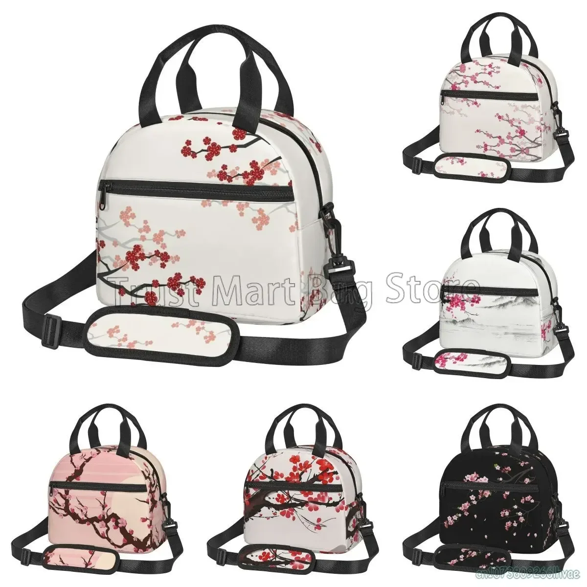 Japanese Sakura Cherry Blossoms Insulated Lunch Bags for Women Girls Resuable Thermal Cooler Bento Box for Work School Picnic