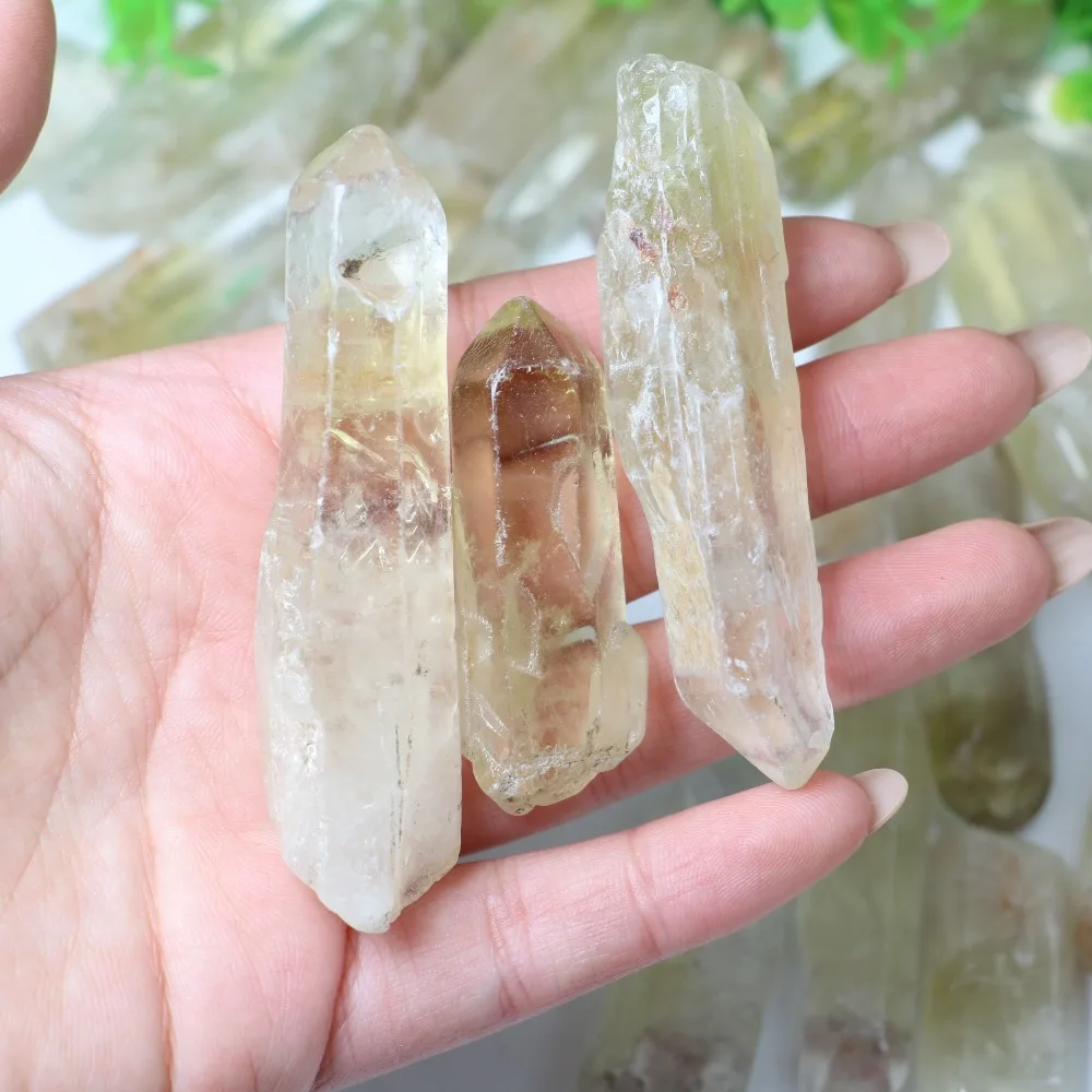 Natural Tea-yellow Single Crystal Point Polished Chunks for Home Decoration Grid Special Gift Meditation Stone