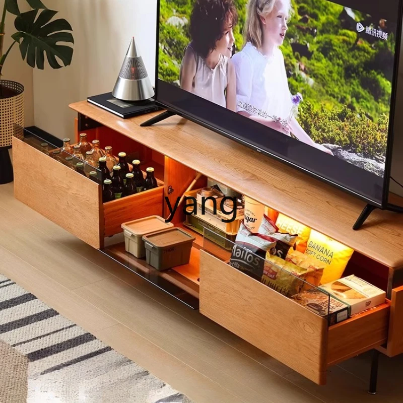 

TGF Cherry Wood TV Cabinet Atmosphere Solid Wood Storage Integrated Coffee Table TV Cabinet Set
