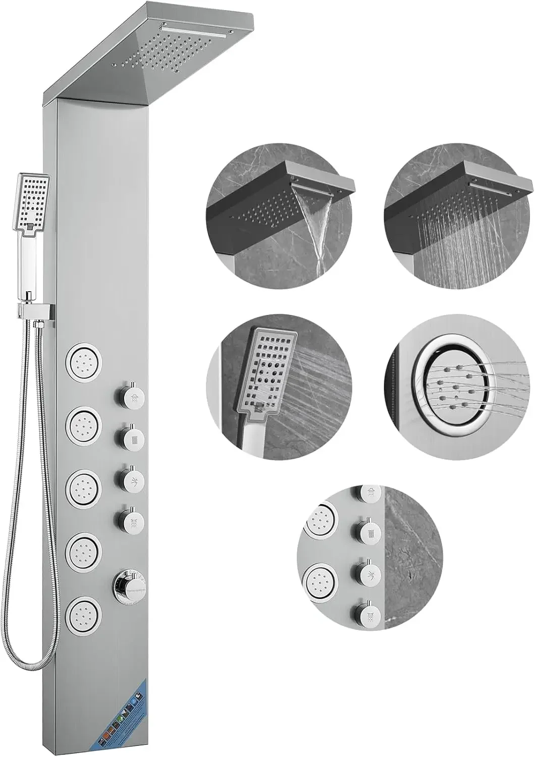 4 Shower Modes Shower Tower System,Rainfall, Waterfall,5 Full Body Massage Jets and 3-Setting Handheld Shower Head with 59