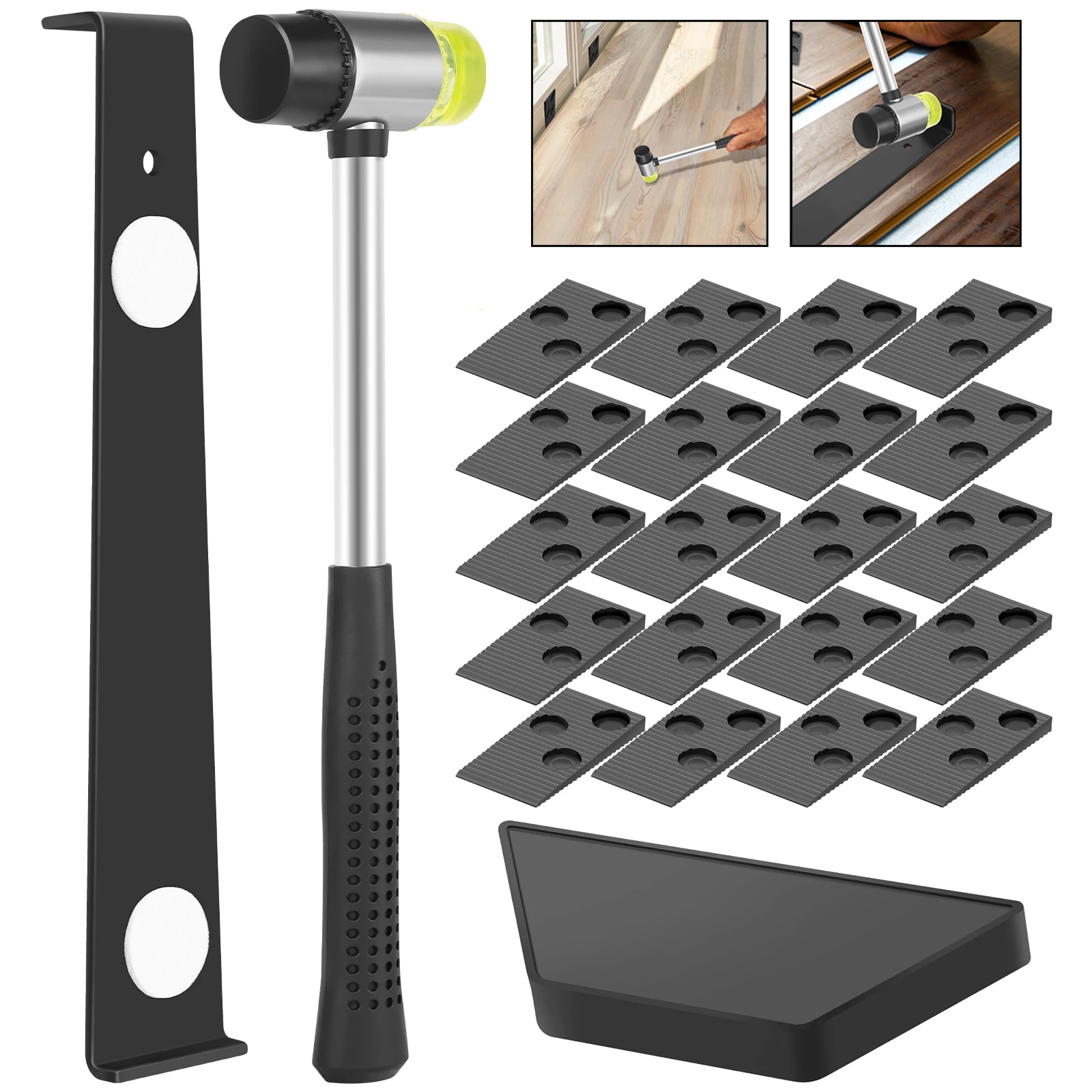 

23 шт., инструмент для установки деревянного ламината, набор для крепления пола с 20 прокладками, набор инструментов для пола, сверхмощный тяговый стержень