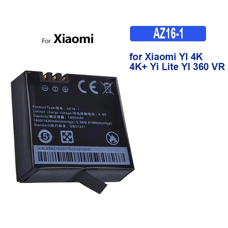 AZ16-1 1400mAh Battery for Xiaomi YI 4K +/Lite/360 VR Action Not for Discovery Version Portable Batteria