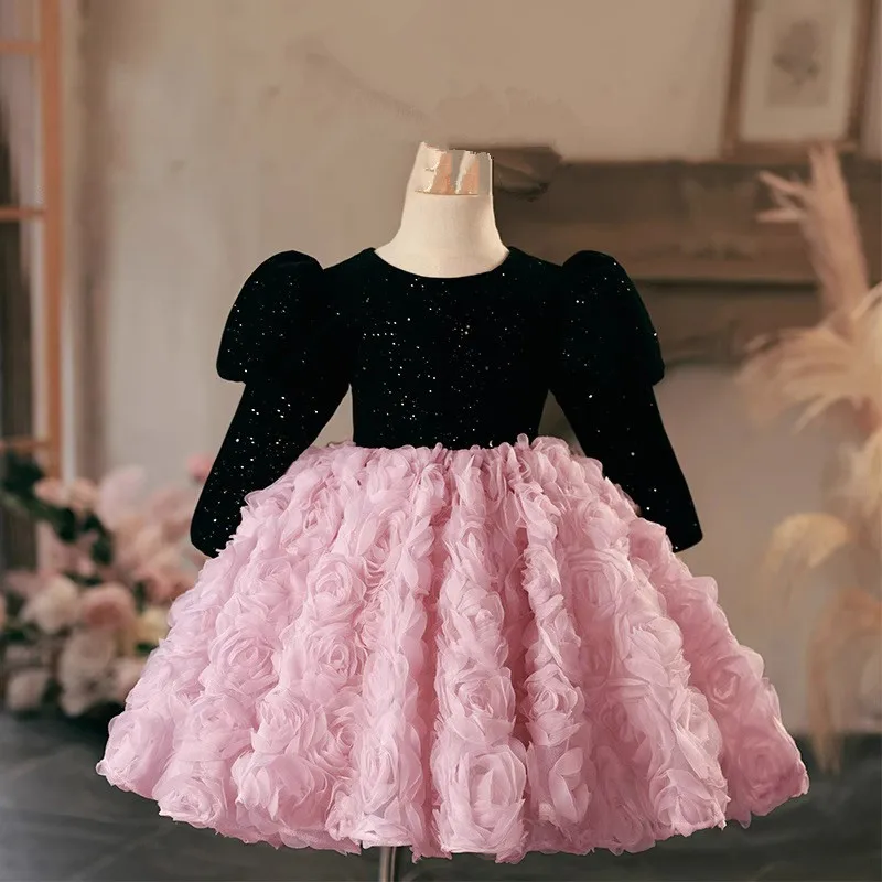 

Girls Sweet Sequin Patchwork Princess Ball Gown Children Birthdy Christmas Party Boutique Elegant Dresses y1114