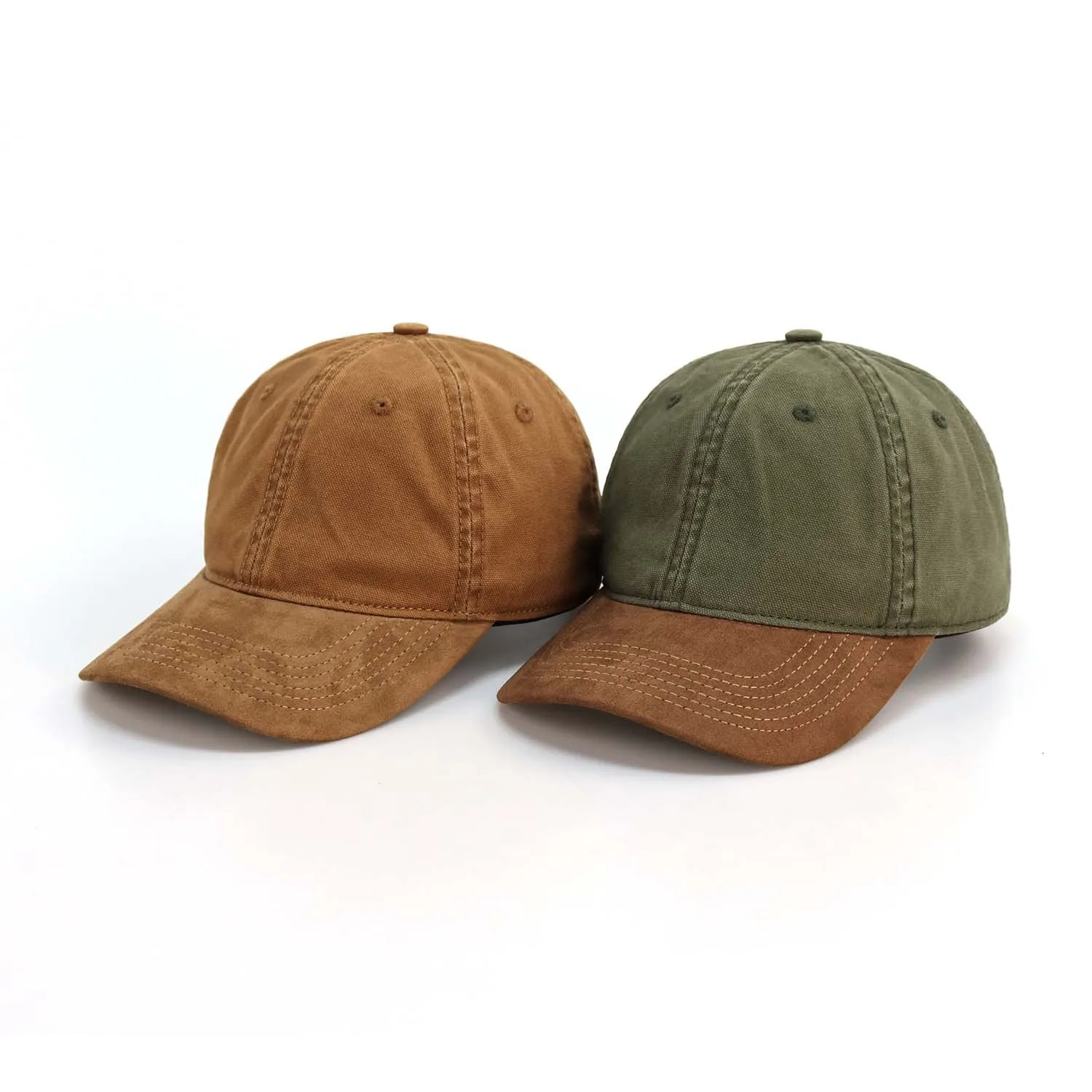 Unisex 100% Cotton Canvas Suede Spliced Soft Top Baseball Caps Adjustable Contrast Color Dad Hats For Women Men Spring Summer