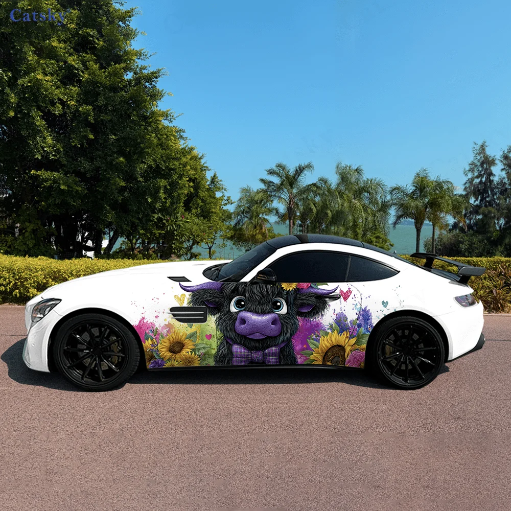 Black Highland Cattle Cute Car Vinyl Wraps Decal Self-adhesive PVC Sticker Suitable for Trucks SUV Decor Auto Accessories Gift