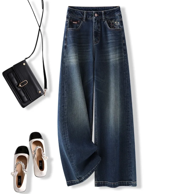 خريف موضة جديدة الراقية غسلها الدينيم السراويل الكورية نمط المرأة تنوعا عادية واسعة الساق السراويل العصرية #1