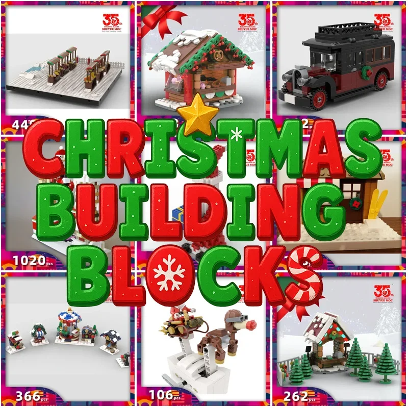 قطار عيد الميلاد، منزل العطلة والمكتب البريدي - مجموعات مكعبات بناء عيد الميلاد على شكل قرية من الطوب المعياري بتقنية DIY