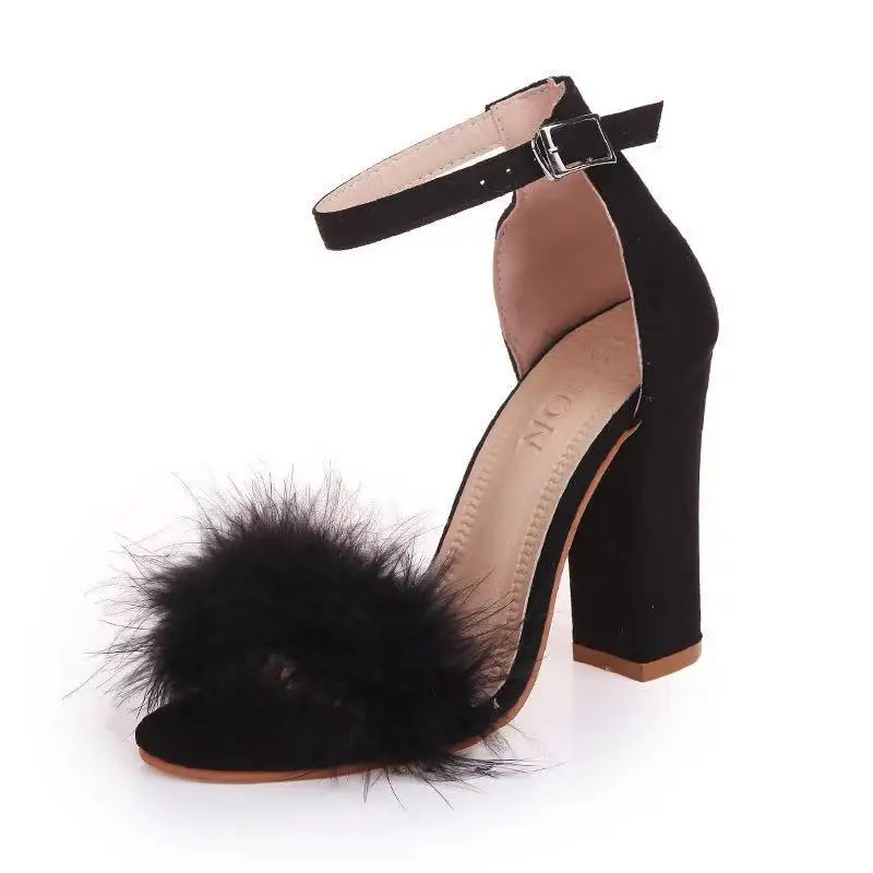 Women Shoes Coarse-heeled Fur Rubber Sandals Women Shoes Womens 10cm Platform Heels Mary Janes Shoes High Heels Leather Shoes