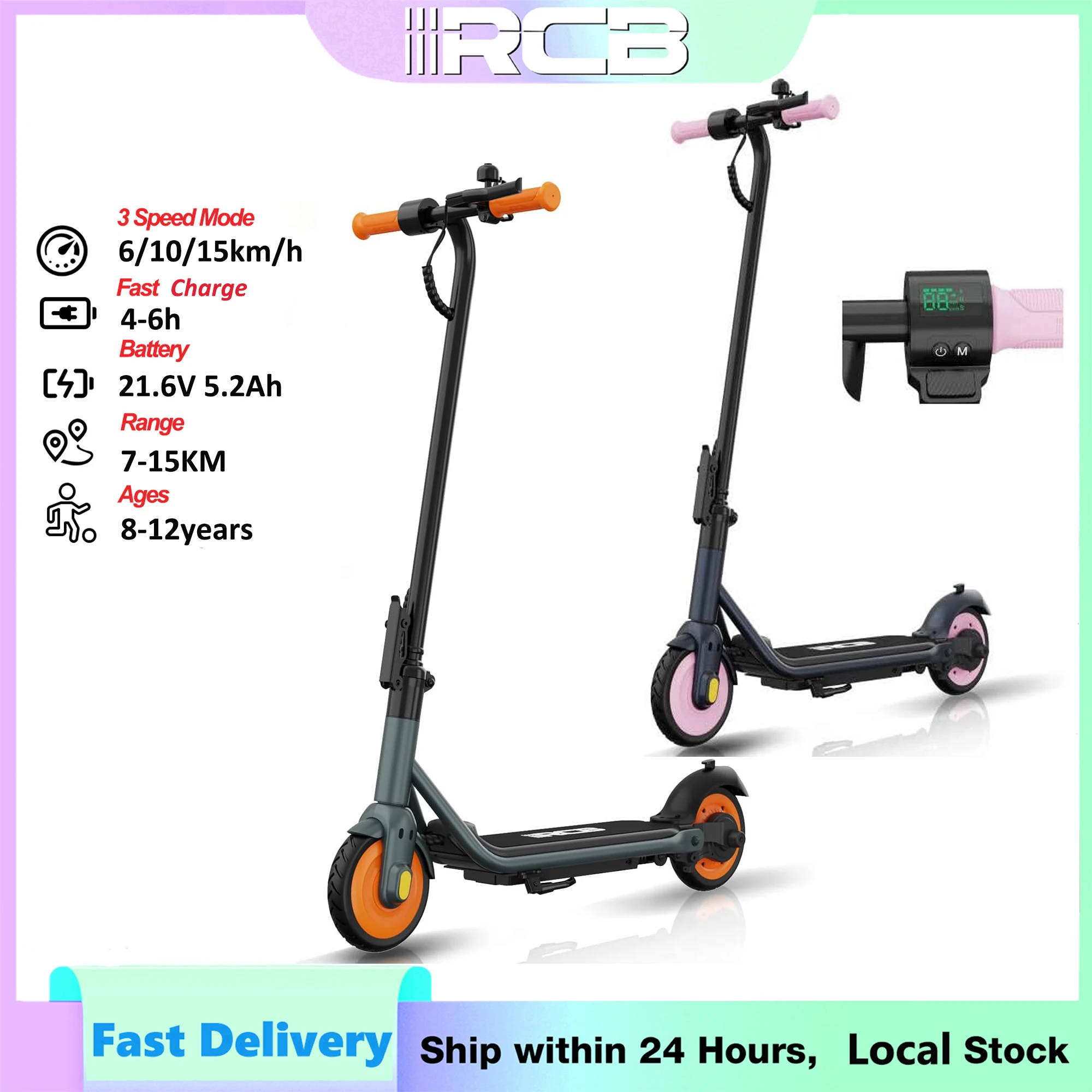 Monopattino Elettrico per Bambini RCB R7X - Autonomia 15km, Velocità 15km/h, Pneumatici da 7 Pollici, Pieghevole con Ammortizzatori e Doppi Freni, Regalo Ideale