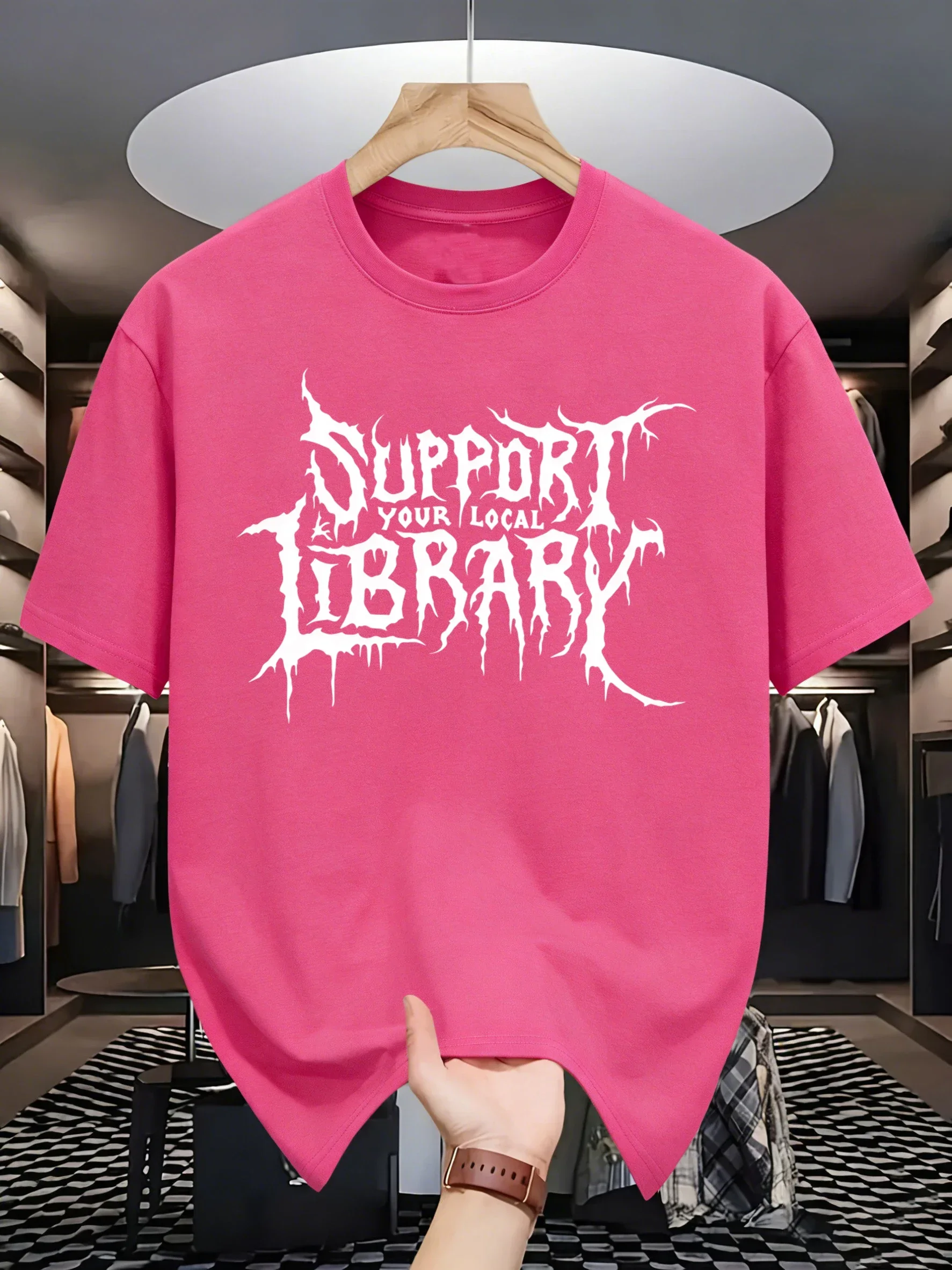 Support Your Local Library Design Men Trendy T Shirt Hip Hop All-Match T-Shirts Casual Cotton Clothing O-Neck Loose Streetwear