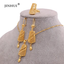 Dubai luxury gold plated jewelry sets for women India wedding gifts bridal Necklace set Pendant Earrings ring jewellery set